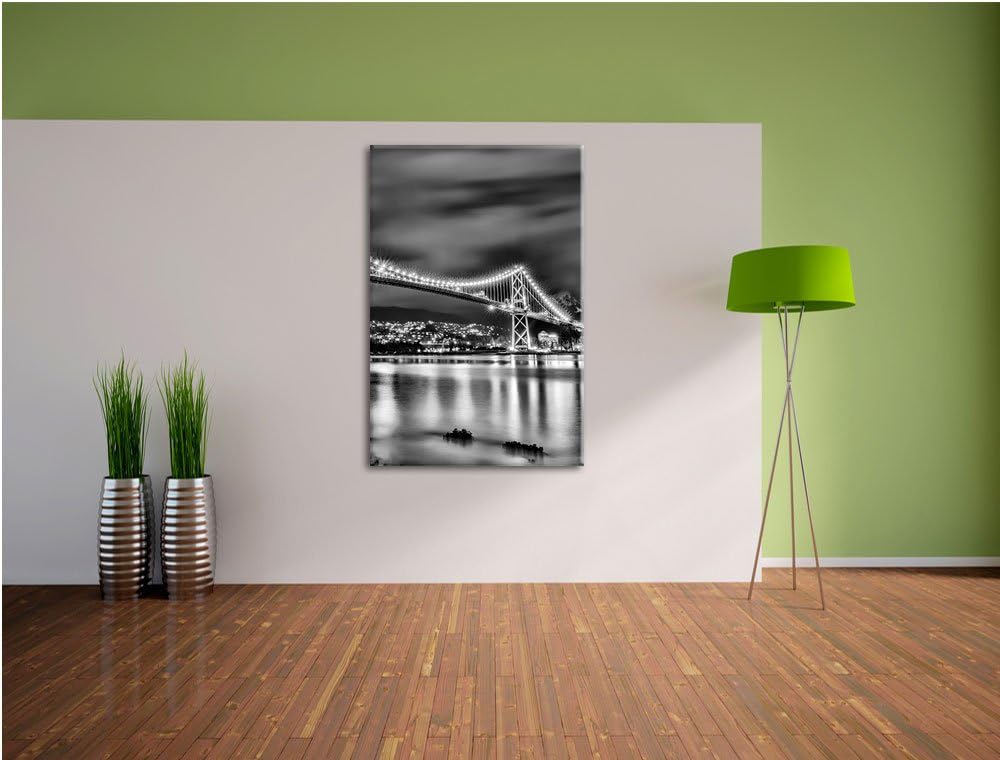 Pixxprint Monocrome, Lions Gate Bridge in Vancouver bei Nacht, Format: 100x70 auf Leinwand, riesige
