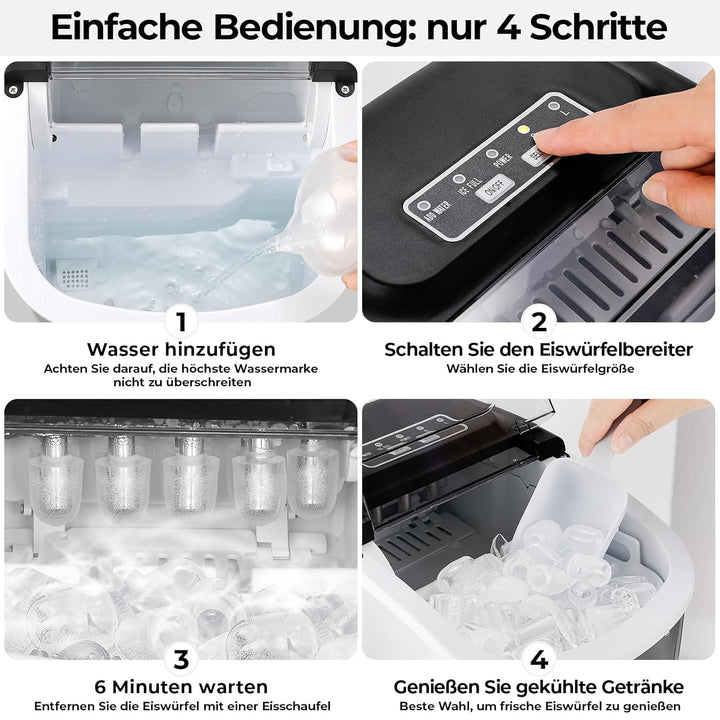 Eiswürfelmaschine Klein, 12,0 kg24H, 9 Eiswürfel in 6 Minuten, 2 Grössen von Bullet Ice, Selbstreini