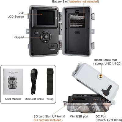 2tlg. Wildkamera Fotofalle Beute Kamera JagdKamera, 32MP HD Video, 36pcs IR LED No-Glow Nachtsicht W