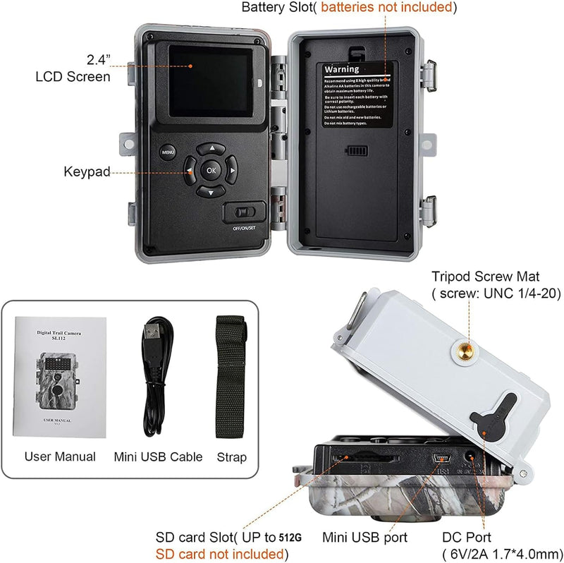 2tlg. Wildkamera Fotofalle Beute Kamera JagdKamera, 32MP HD Video, 36pcs IR LED No-Glow Nachtsicht W