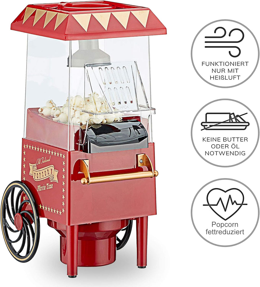 Retro Popcorn Maschine mit Heissluft fettreduziertes Popcorn Ölfrei Fettfrei Popcorn Automat