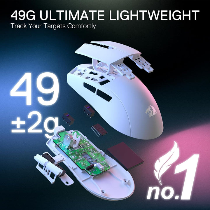 Redragon M916 PRO 3-Modus Wireless Gaming Maus, 49G Ultra-Leicht 26K DPI Maus mit Ergonomischem Natü