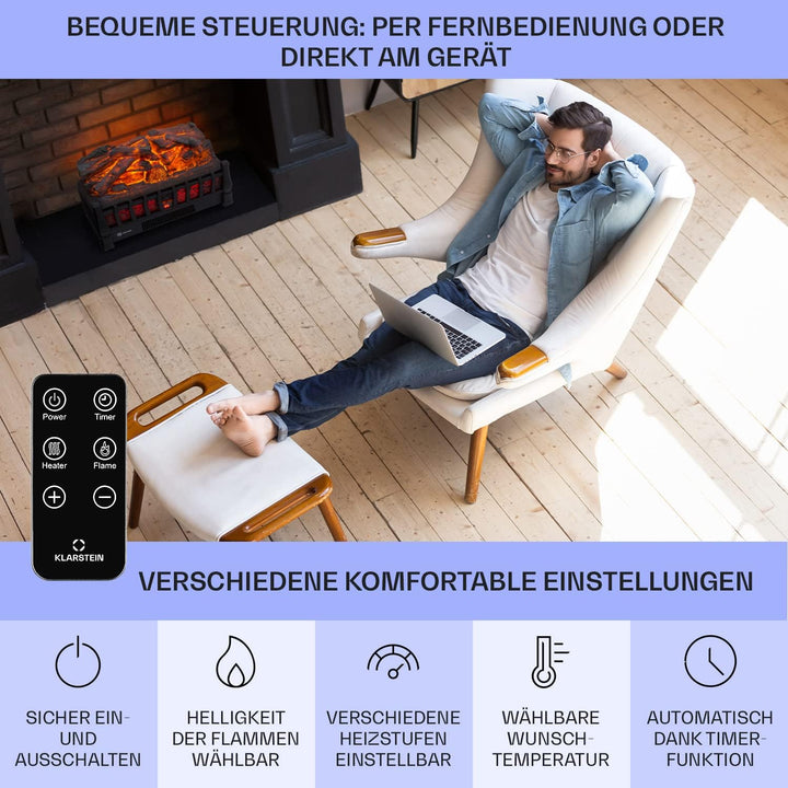 Klarstein Elektrokamin, Elektro Heizungen für Wohnzimmer & Innenräume, Elektrischer Kamin mit LED Fl