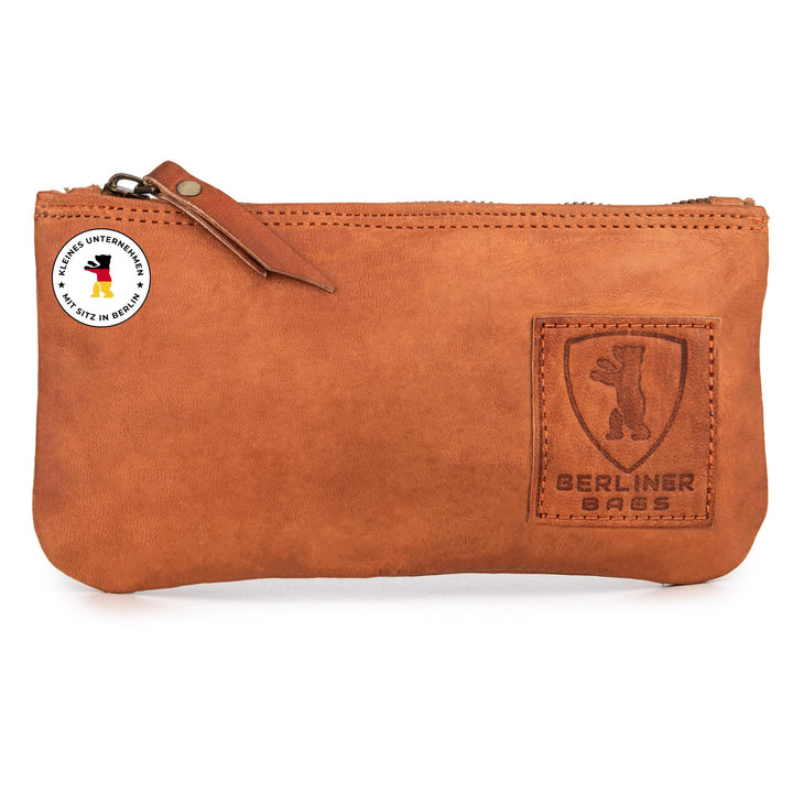 Berliner Bags Vintage Federmäppchen aus echtem Leder – Handgefertigtes Etui mit YKK-Reissverschluss,