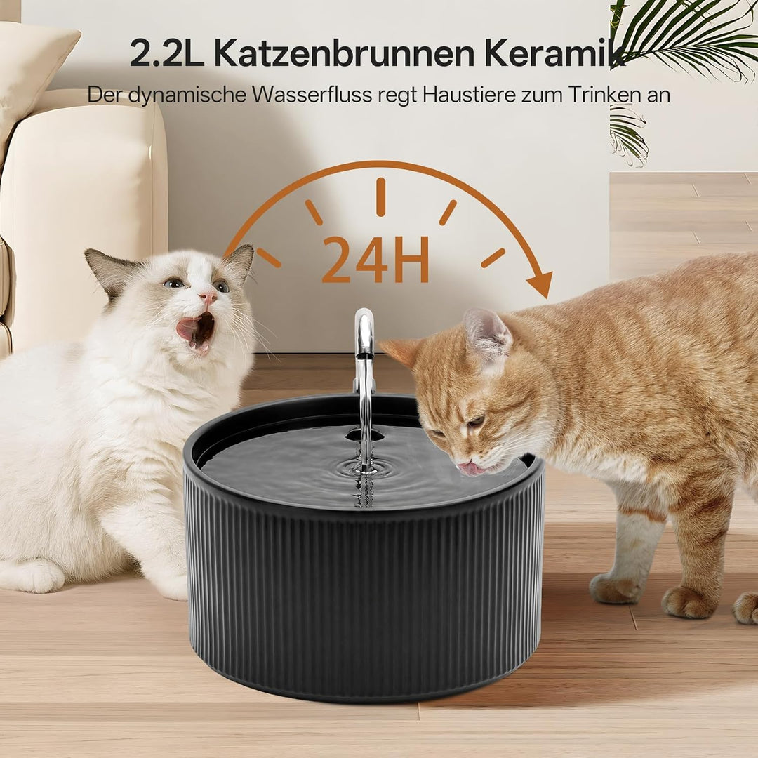 Katzenbrunnen Keramik: VinDox 2.2L Trinkbrunnen für Katze Keramik, Leiser Wasserspender für Haustier