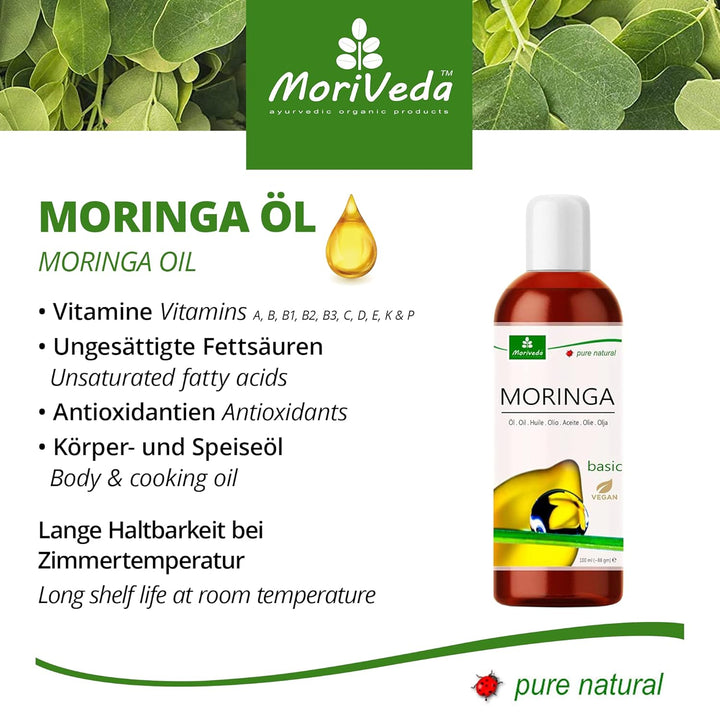 MoriVeda® - Moringa Öl Basic 100ml von MoriVeda, gepresst aus Oleifera Samen und Schoten, für Hautpf
