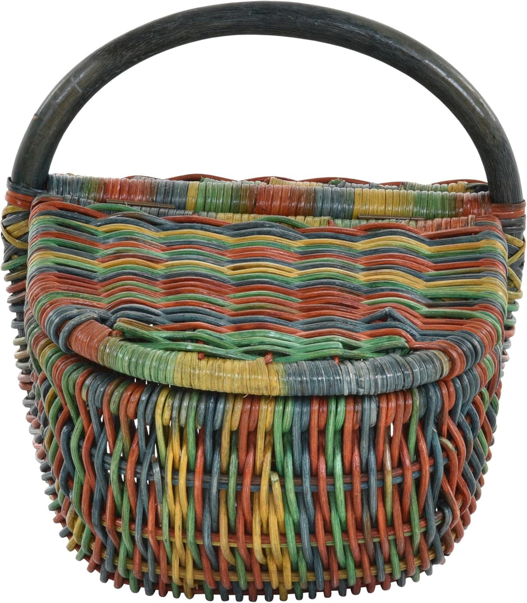 Einkaufskorb Bügelkorb mit Deckel Shopper aus echtem Rattan Henkel- Trage-Korb (6 - Deckel Bunt (Rot