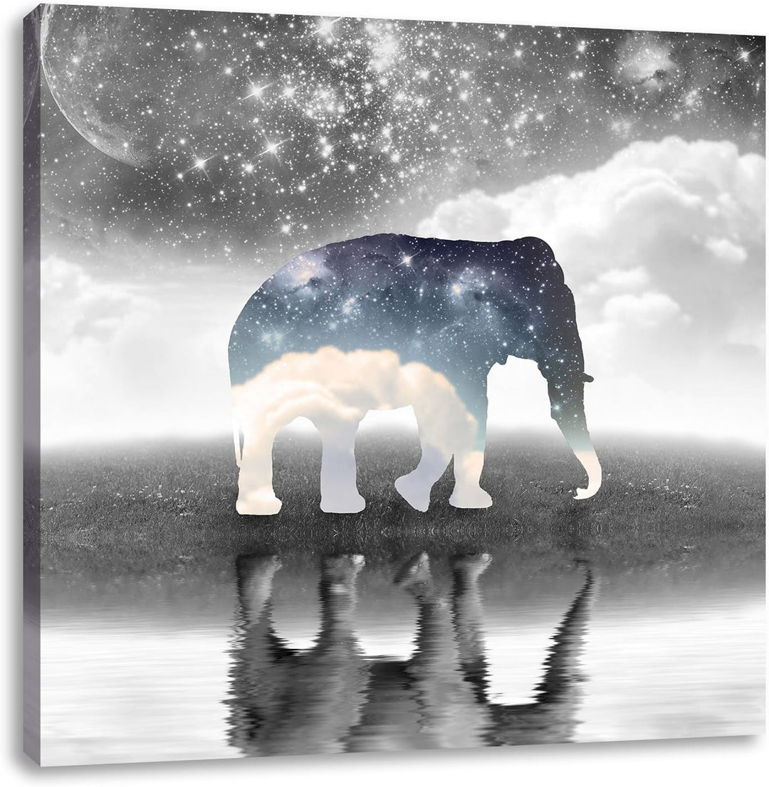 Pixxprint Einsamer Elefant als Leinwandbild/Grösse: 70x70 cm/Wandbild/Kunstdruck/fertig bespannt, 70