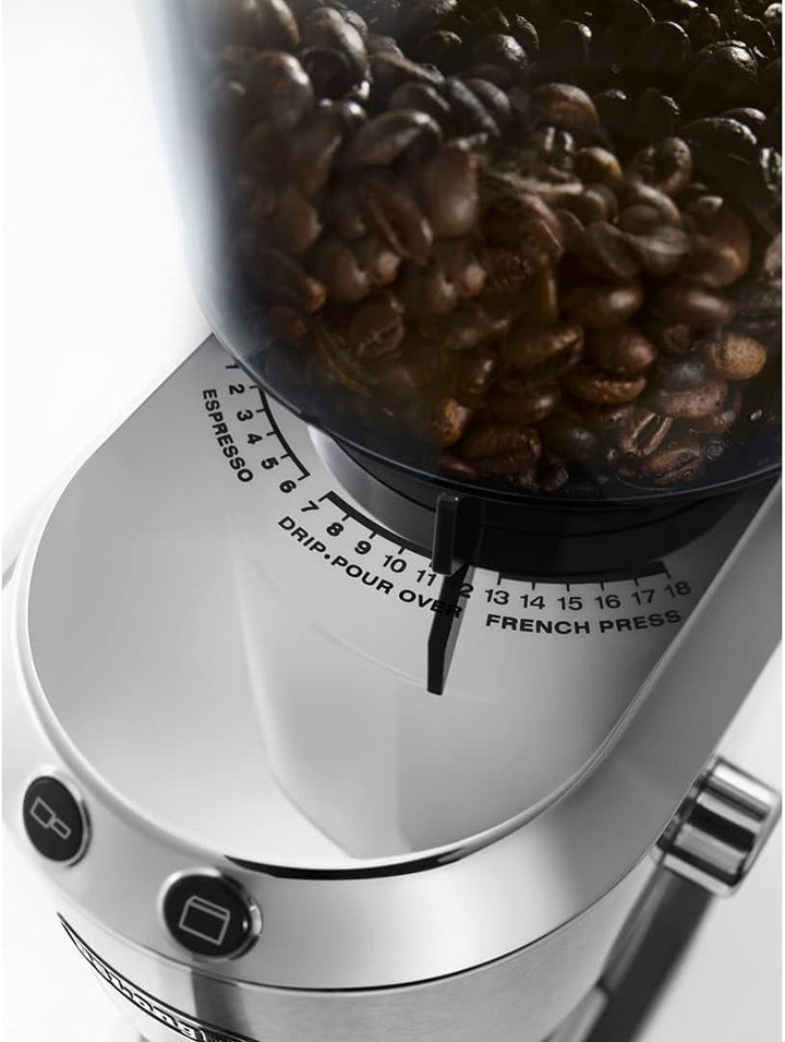 De'Longhi Dedica KG 520.M Elektrische Kaffeemühle, Vollmetallgehäuse, Edelstahl Kegelmahlwerk, einst