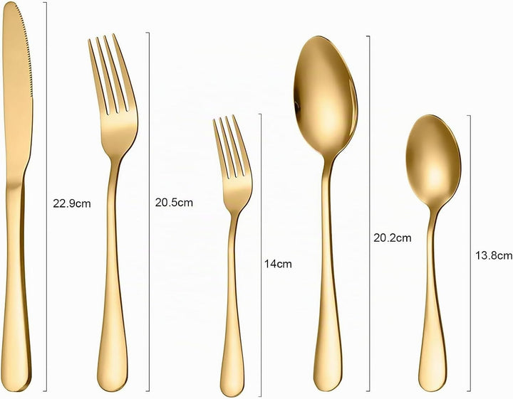 Besteck Set für 6 Personen, 30 teilig Edelstahl Besteckset, Gold Essbesteck Set mit Kuchengabeln Mes