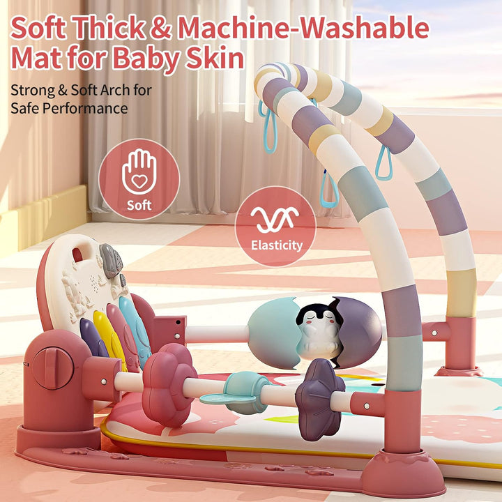 JOVOW Piano-Gym Spieldecke Baby 0-36 Monate, Krabbeldecke für Baby mit Musik und Lichtern, Babyspiel
