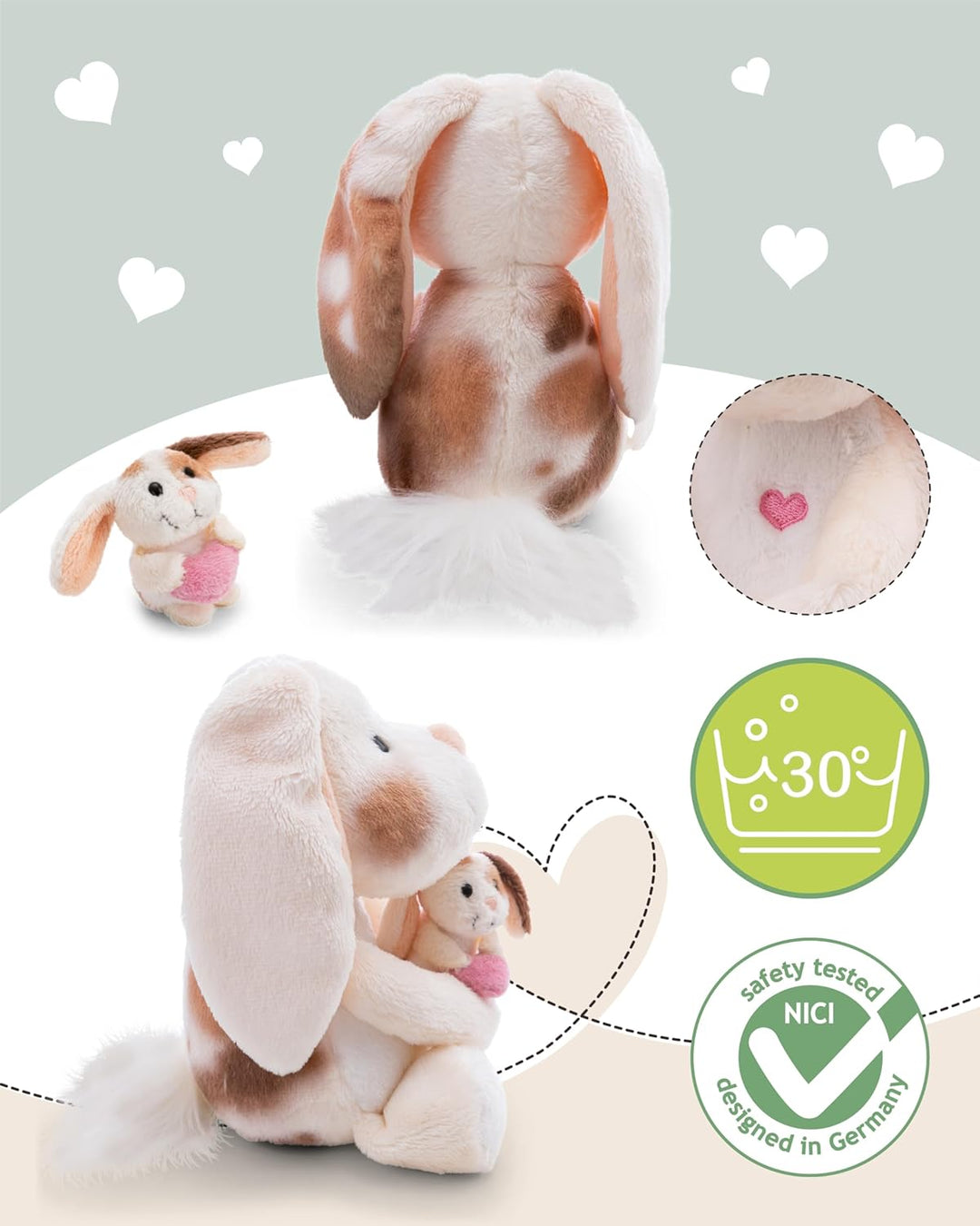 NICI Kuscheltier Hase 20cm mit Hasenkind 6cm - beige - Stofftier aus weichem Plüsch, niedliches Plüs