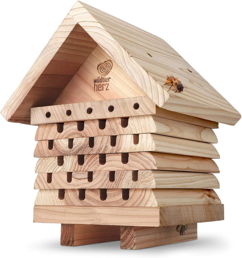 wildtier herz I Bienenhotel, schwere Ausführung aus verschraubtem Massiv-Holz, Nisthilfe für Wildbie