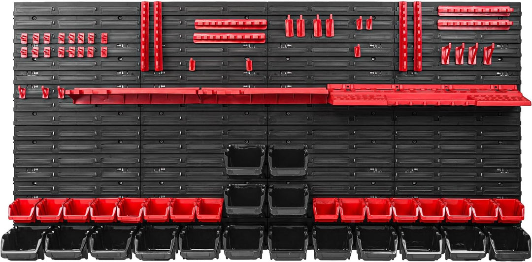 Lagersystem Werkstattregal | 156 x 78 cm | 32 stck. Box | Wandregal mit Werkzeughalterungen und Stap