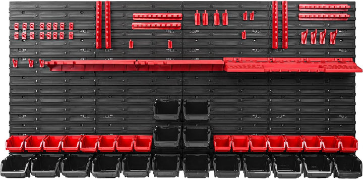 Lagersystem Werkstattregal | 156 x 78 cm | 32 stck. Box | Wandregal mit Werkzeughalterungen und Stap