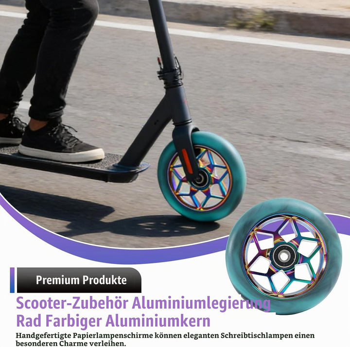 2 Stück Stunt Scooter Rollen 110mm, Scooter Ersatzräder 88A mit ABEC-9 Kugellager, Aluminium Speiche