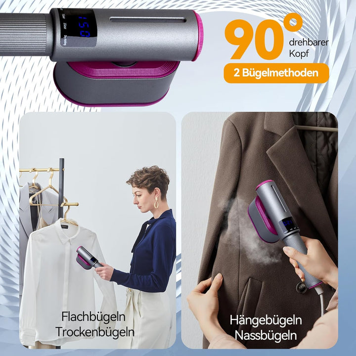 Dampfglätter, 2-in-1 Tragbarer Steamer mit 100ml Wassertank & 1200 W, 15s Schnellaufheizung, LED Dis