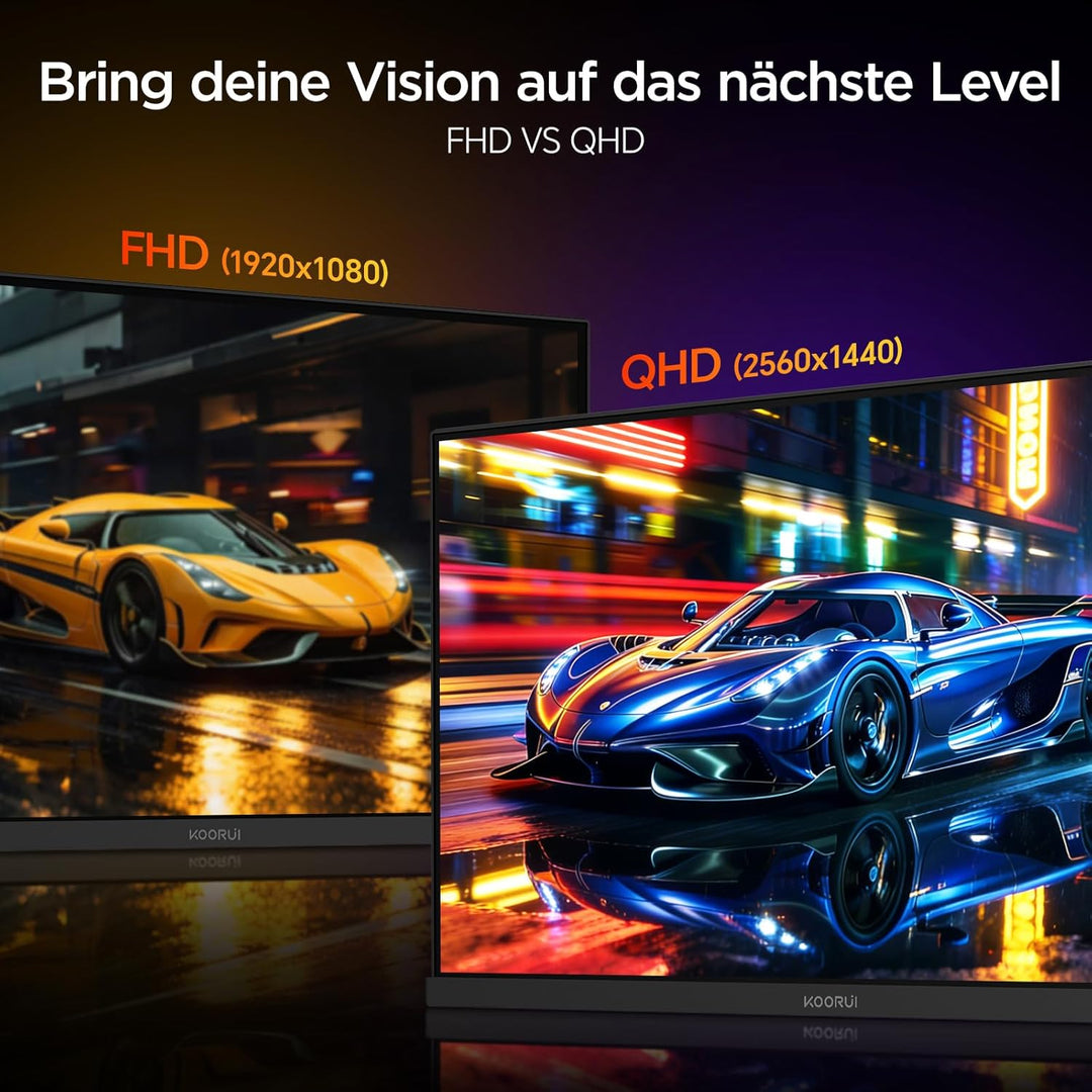 KOORUI Gaming Monitor 27 Zoll, 1800R Gebogene Oberfläche, 2560X1440 (QHD) Bildschirm, 144 Hz 1 ms, D