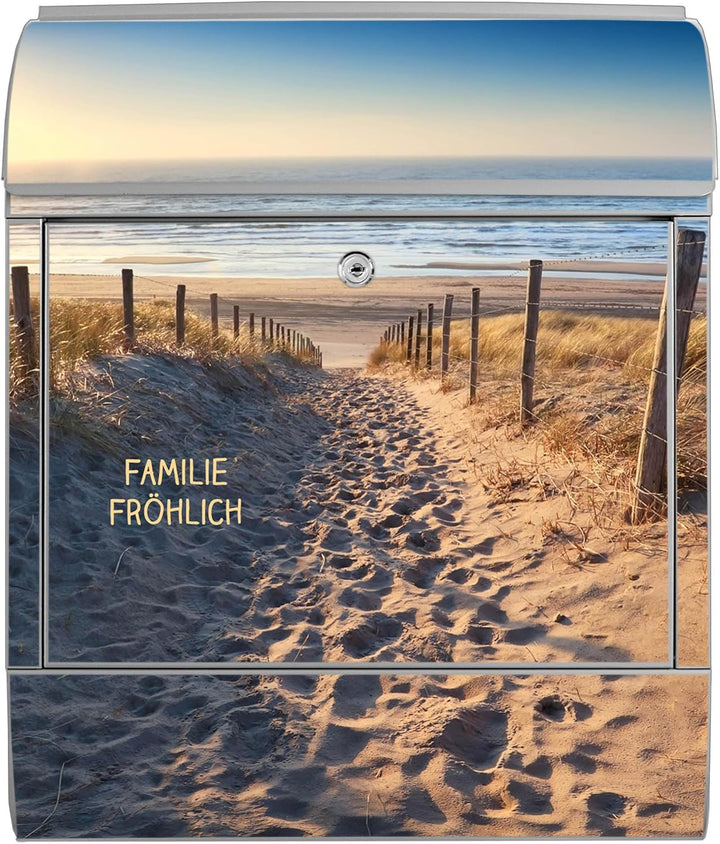 banjado Design Briefkasten personalisiert 38,5x46,5x13cm & 2 Schlüssel - Briefkasten Stahl Silber Ze