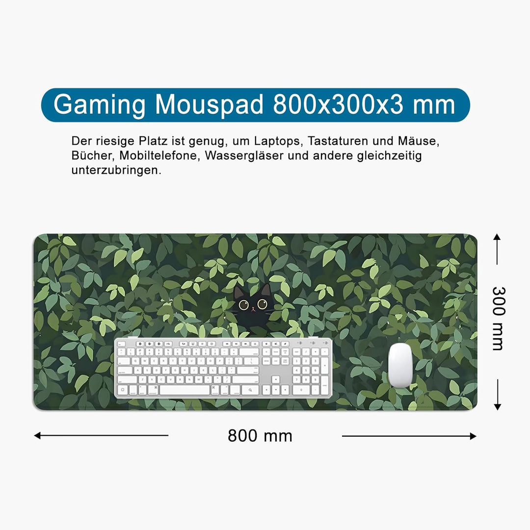 Grün Gaming Mousepad Katze Schreibtischunterlage 800x300mm XL Mousepad Niedlich Grosses Mauspad, Com