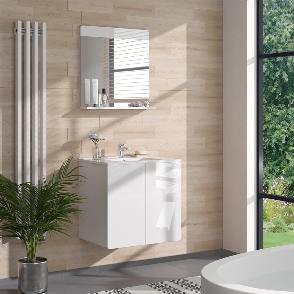 Vicco Waschbeckenunterschrank Izan, Weiss Hochglanz, 57 x 57.8 cm Badmöbel Set Izan 1, Badmöbel Set