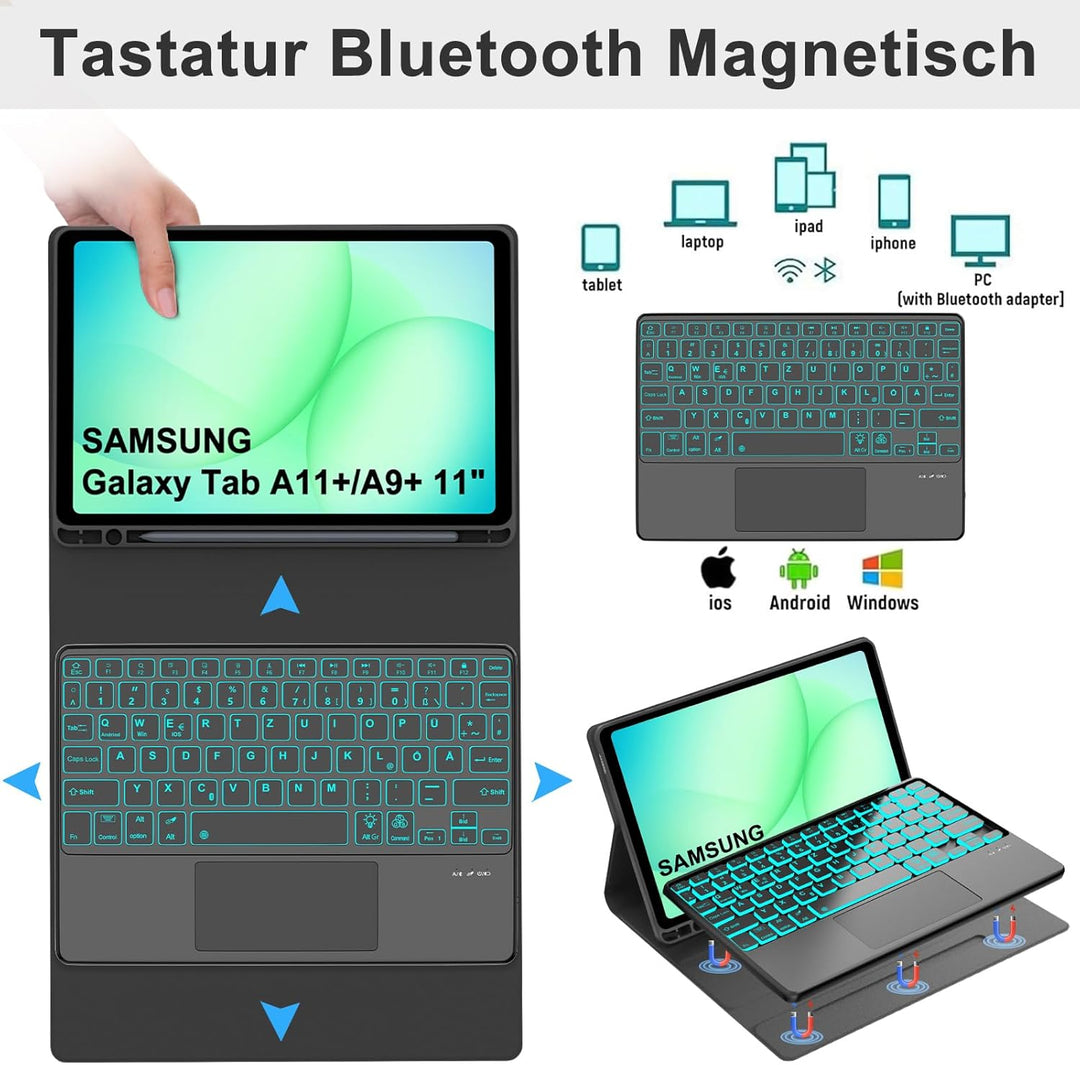 Hülle Mit Tastatur Für Samsung Galaxy Tab A11 Plus/Samsung A9 plus 11 Pulgadas 2023, 7 Farben Beleuc