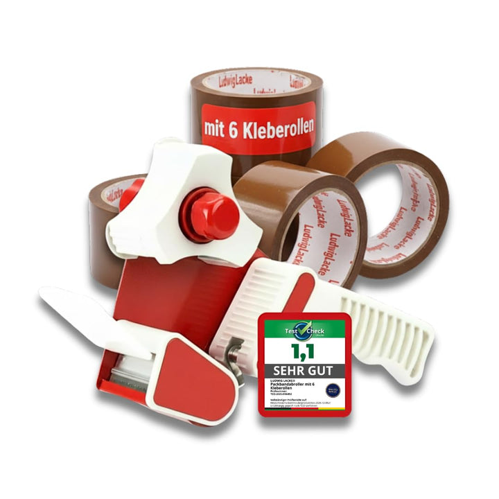 Abroller für Paketband + 6 Rollen braunes Packband Klebeband