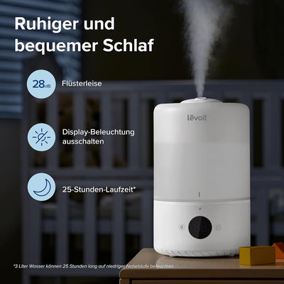 LEVOIT 3L Top Fill Luftbefeuchter, 360° Drehbare Düse Cool Mist Humidifier, 300 ml/H Nebelvolumen, 2