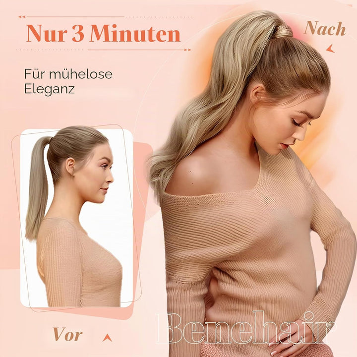 Benehair Ponytail Extension Echthaar, Zopf Extensions Echthaar, Wrap Around Echthaars Ponytail für F