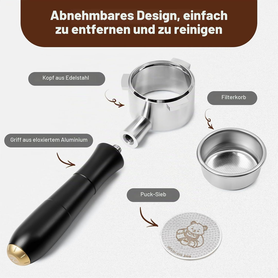 MEION 54 mm Siebträger ohne Boden mit eloxiertem Aluminium-Griff, kompatibel mit Breville Barista Ex