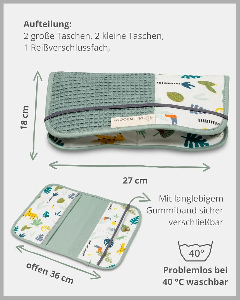 ULLENBOOM Windeltasche für unterwegs, Salbeigrün Regenwald, Made in EU - Wickeltasche für bis zu 3 W