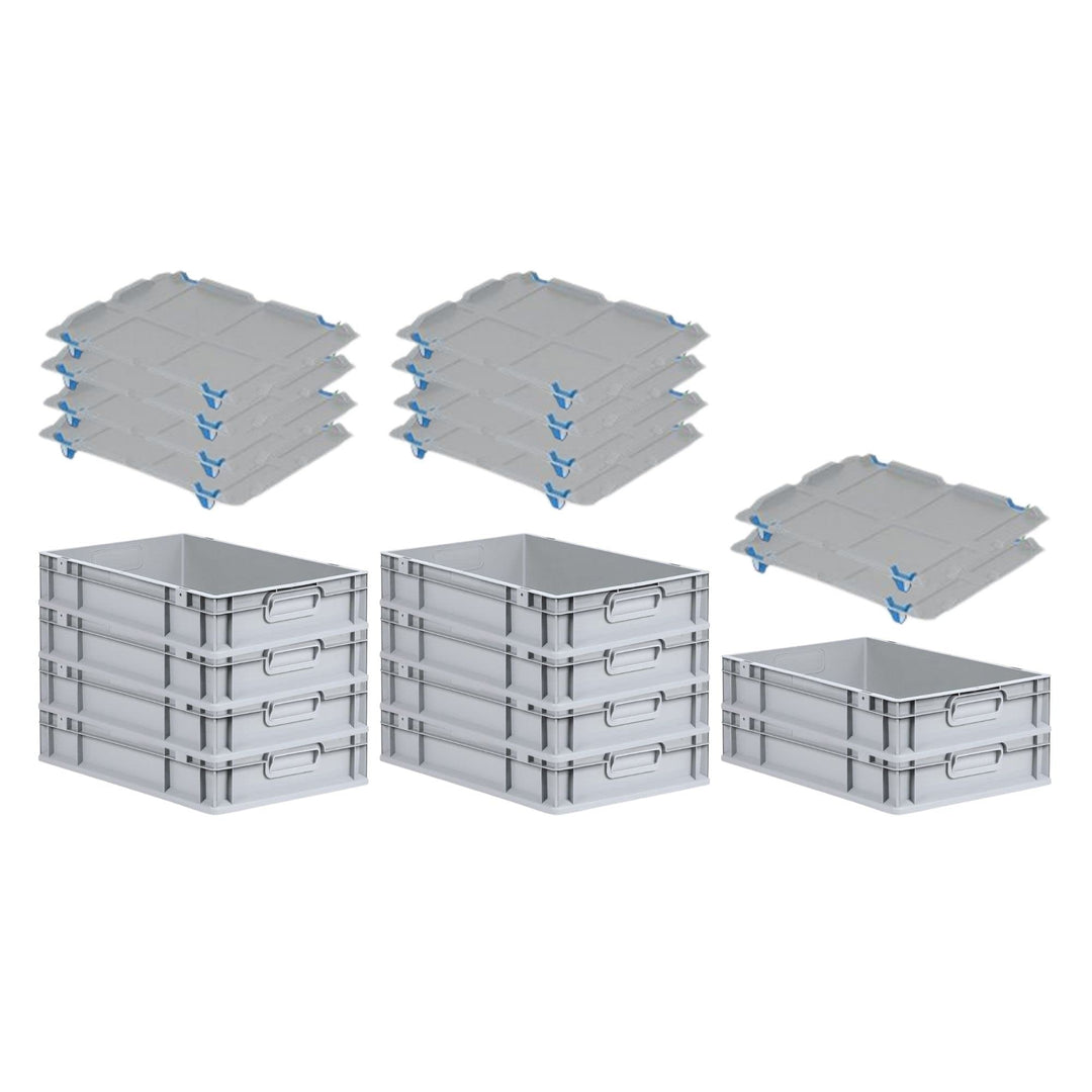 PROREGAL SuperSparSet 10x Eurobox NextGen Economy mit Auflagedeckel und 4x Schiebeschnappverschlüsse