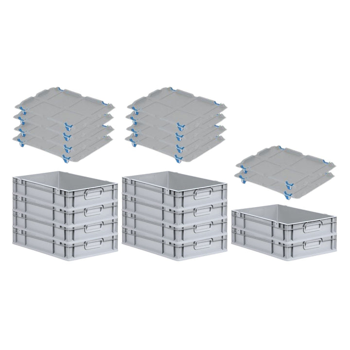 PROREGAL SuperSparSet 10x Eurobox NextGen Economy mit Auflagedeckel und 4x Schiebeschnappverschlüsse