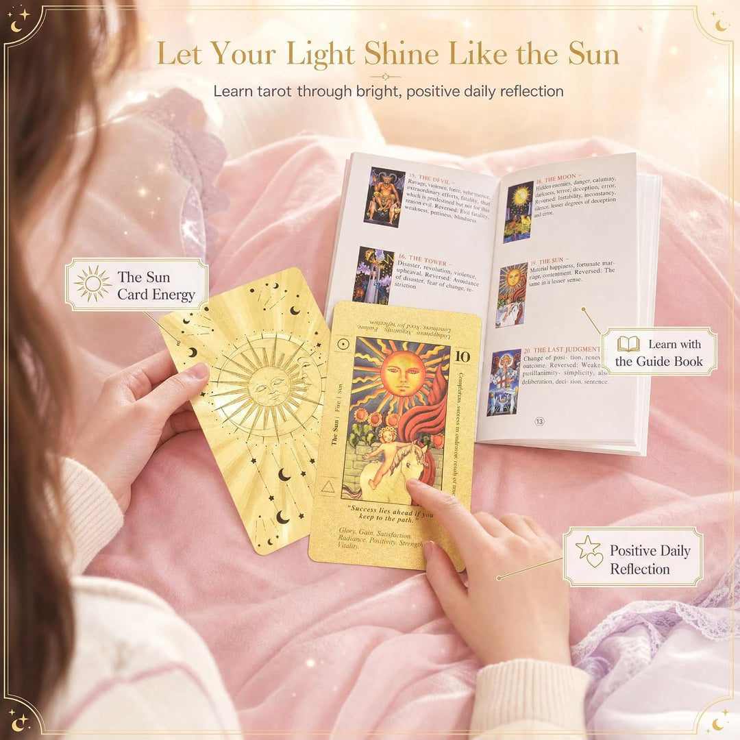 YIMINGOUFEI Englisches Waite-Tarot-Deck mit Goldfolie, 78 Karten mit Anleitung, wasserdichtes PVC-De
