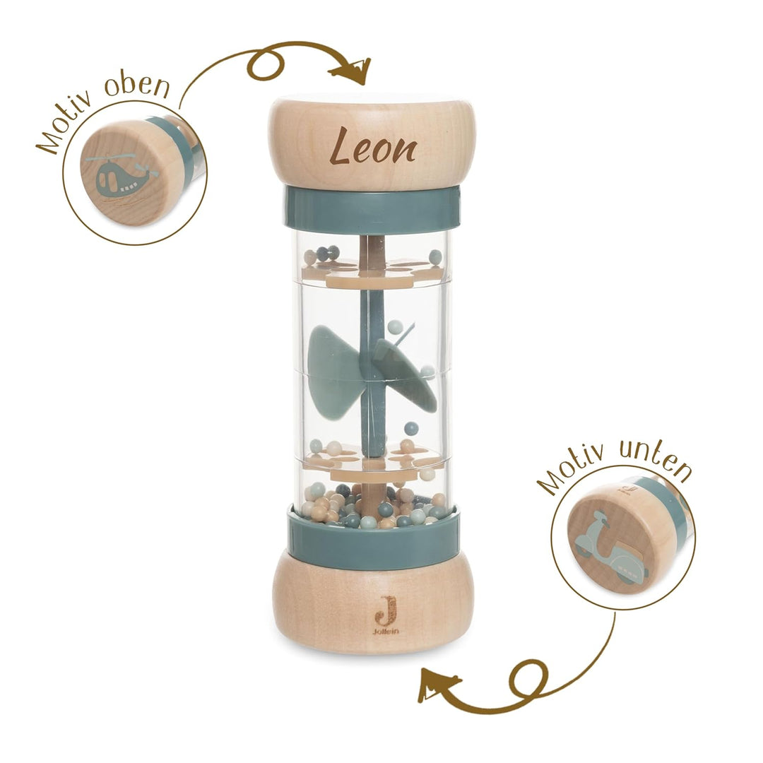 Regenmacher personalisiert mit Name – FSC Holz Baby Rassel ab 3 Monate – Geschenk zur Geburt, Taufe,