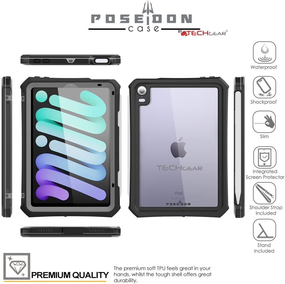 TECHGEAR wasserdichte Hülle für iPad Mini 6 2021 6. Generation (Poseidon Case) Schlanke Robuste Rüst