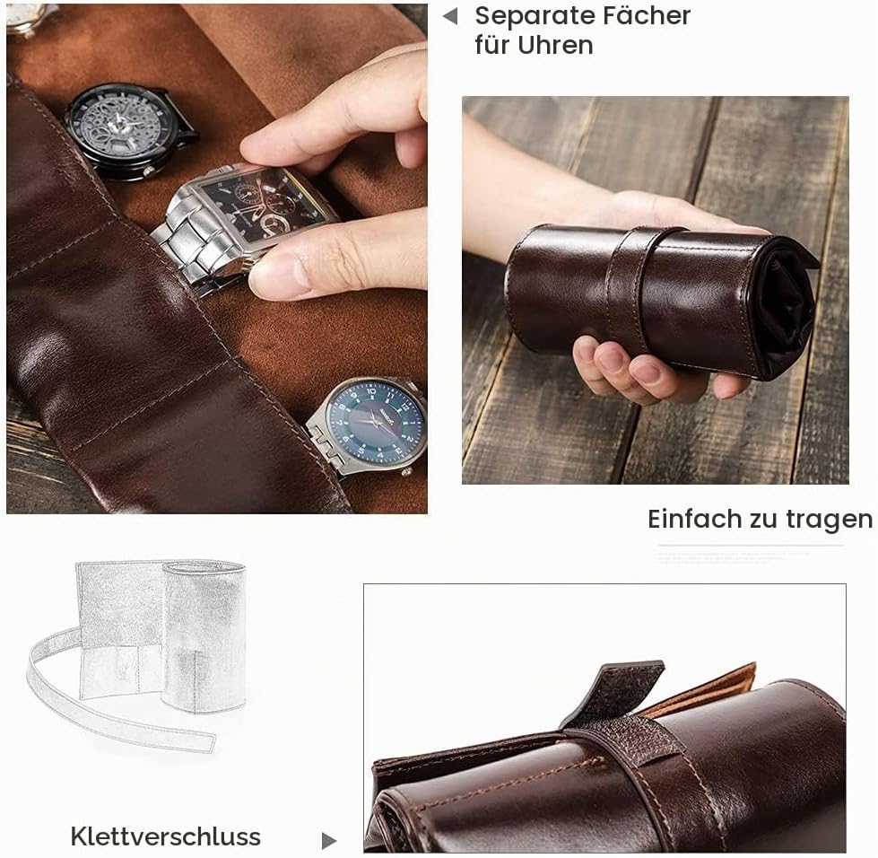 Hiram Uhr Armband Aufbewahrungstasche Fall Leder Tragbare Reiseuhr Echtledertasche, Uhrentasche Lede