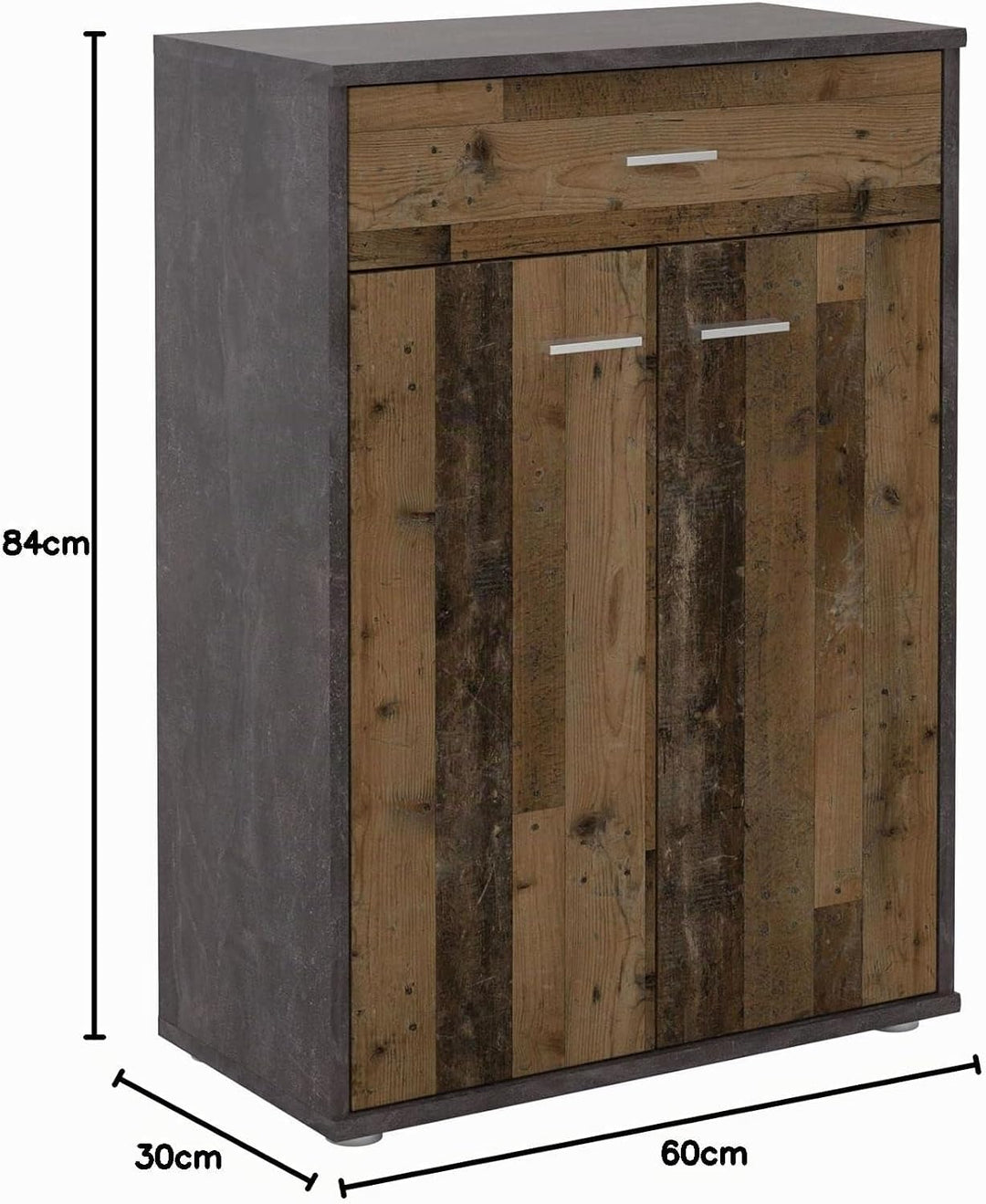 CARO-Möbel Kommode Tommy Sideboard Schrank in dunkler Betonoptik/Old Style mit Schublade und 2 Türen