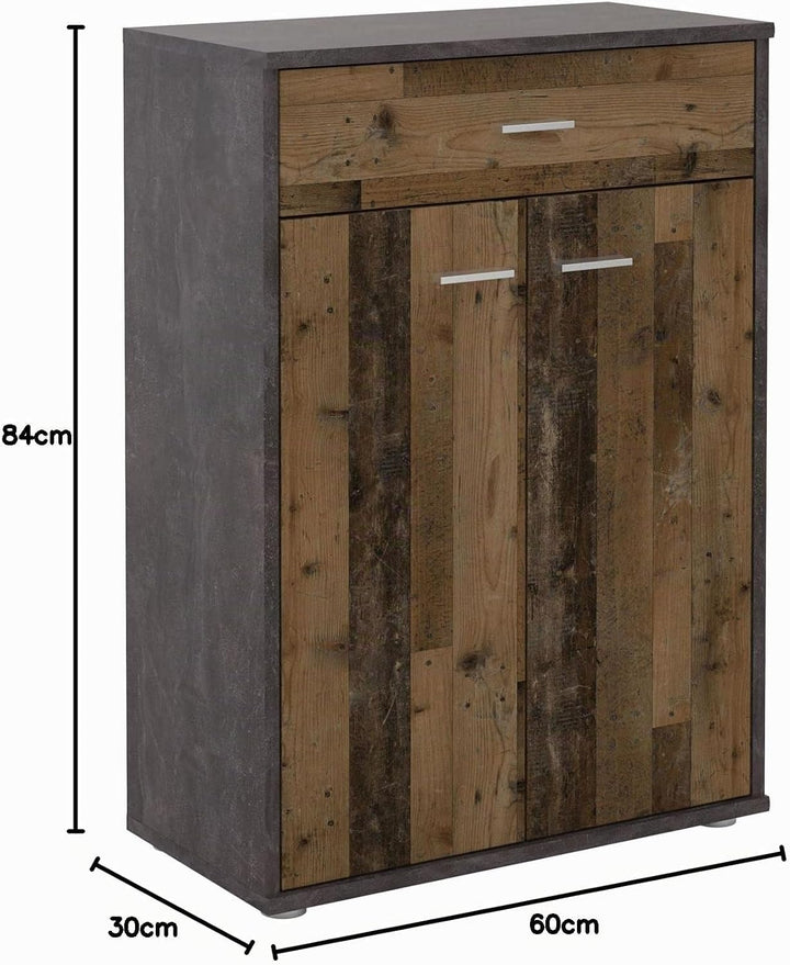 CARO-Möbel Kommode Tommy Sideboard Schrank in dunkler Betonoptik/Old Style mit Schublade und 2 Türen