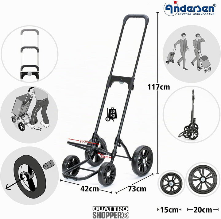 Andersen Einkaufstrolley - klappbar - 54 Liter - 4 Räder - höhenverstellbar - belastbar 50 kg - Stah