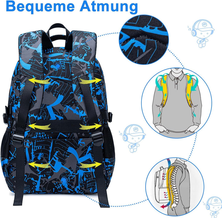 LEDAOU Schulrucksack Jungen Teenager Mädchen Schultaschen Kinder Rucksäcke Wasserdicht Leichtgewicht