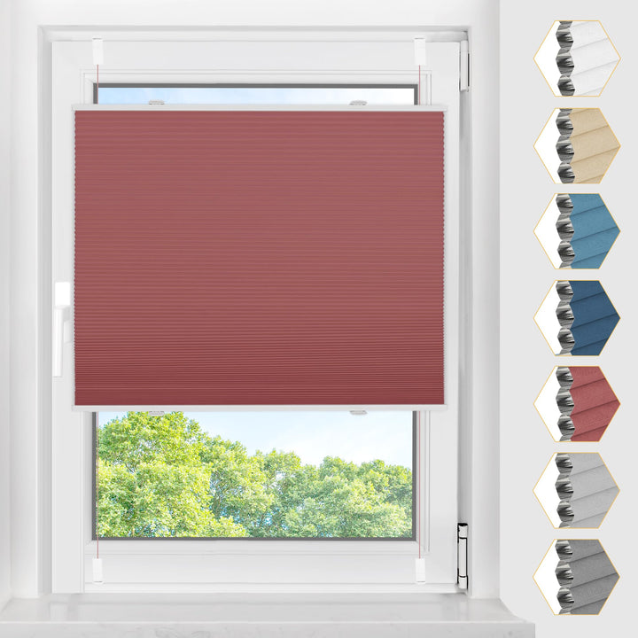 BelleMax Plissee Verdunklung Klemmfix Wabenplissee ohne Bohren Weinrot-Weiss 45x110cm(BxH), Thermo V