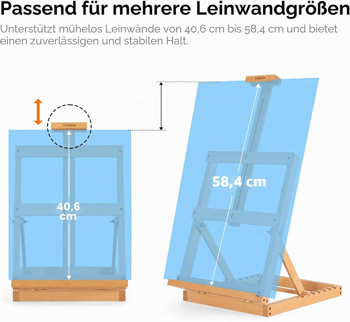 VISWIN Robuste H-Rahmen-Tischstaffelei aus Holz, hält Leinwand bis zu 23", verstellbare Künstler-Tis