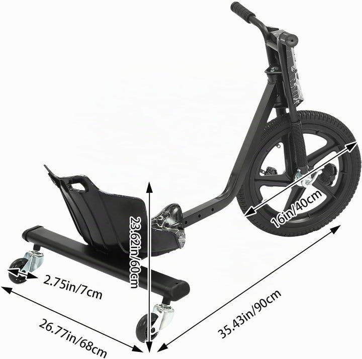 Drift Scooter Drift-Trike, Eisen, 16 Zoll Vorderrad-Durchmesser Drift Cart, 100kg Tragfähigkeit Drei