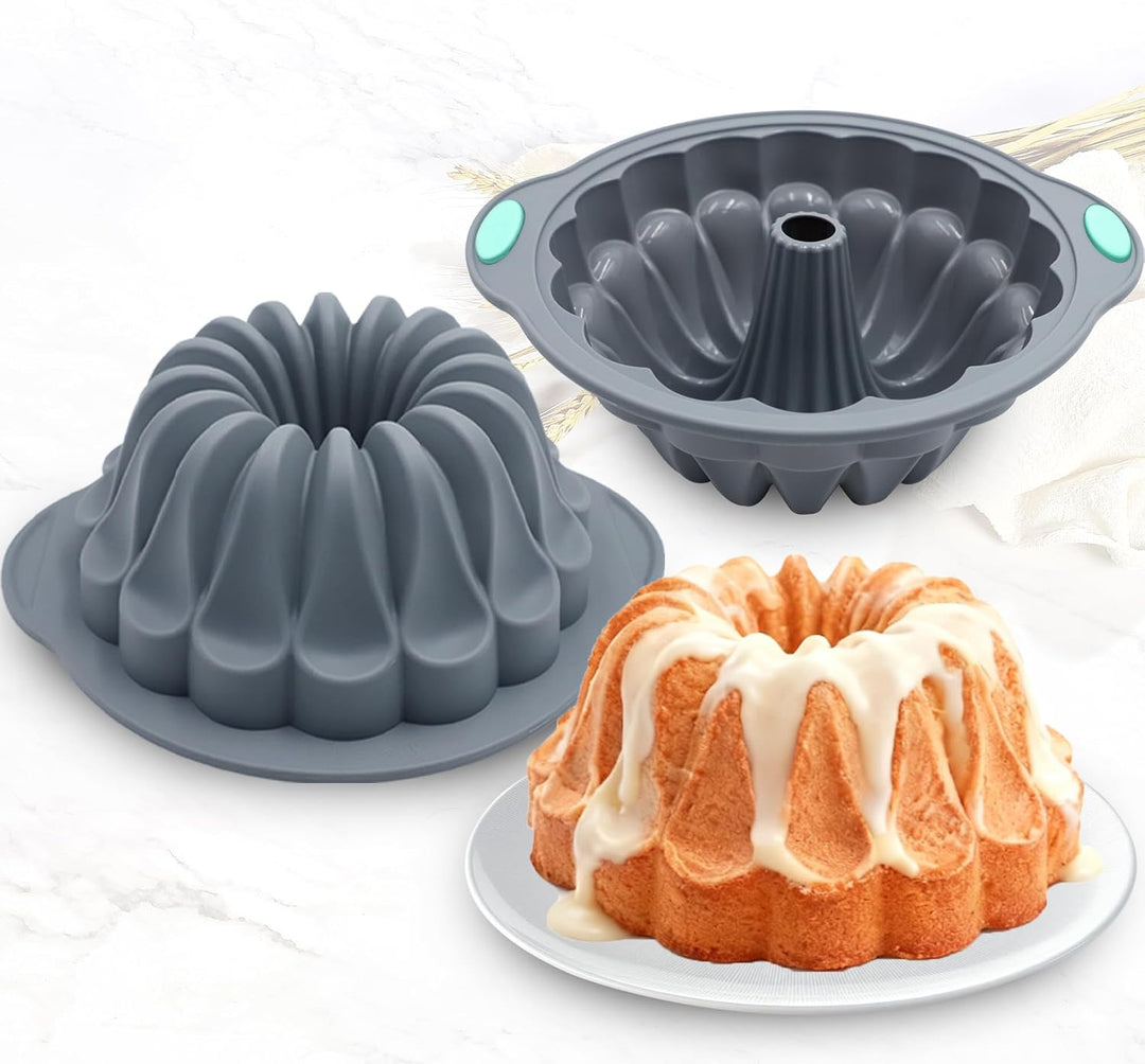 Tongjude 4 Stück Silikon Riffelkuchenformen, 10 Tassen Rohr Backform, Antihaft-Küche Ofen Backformen
