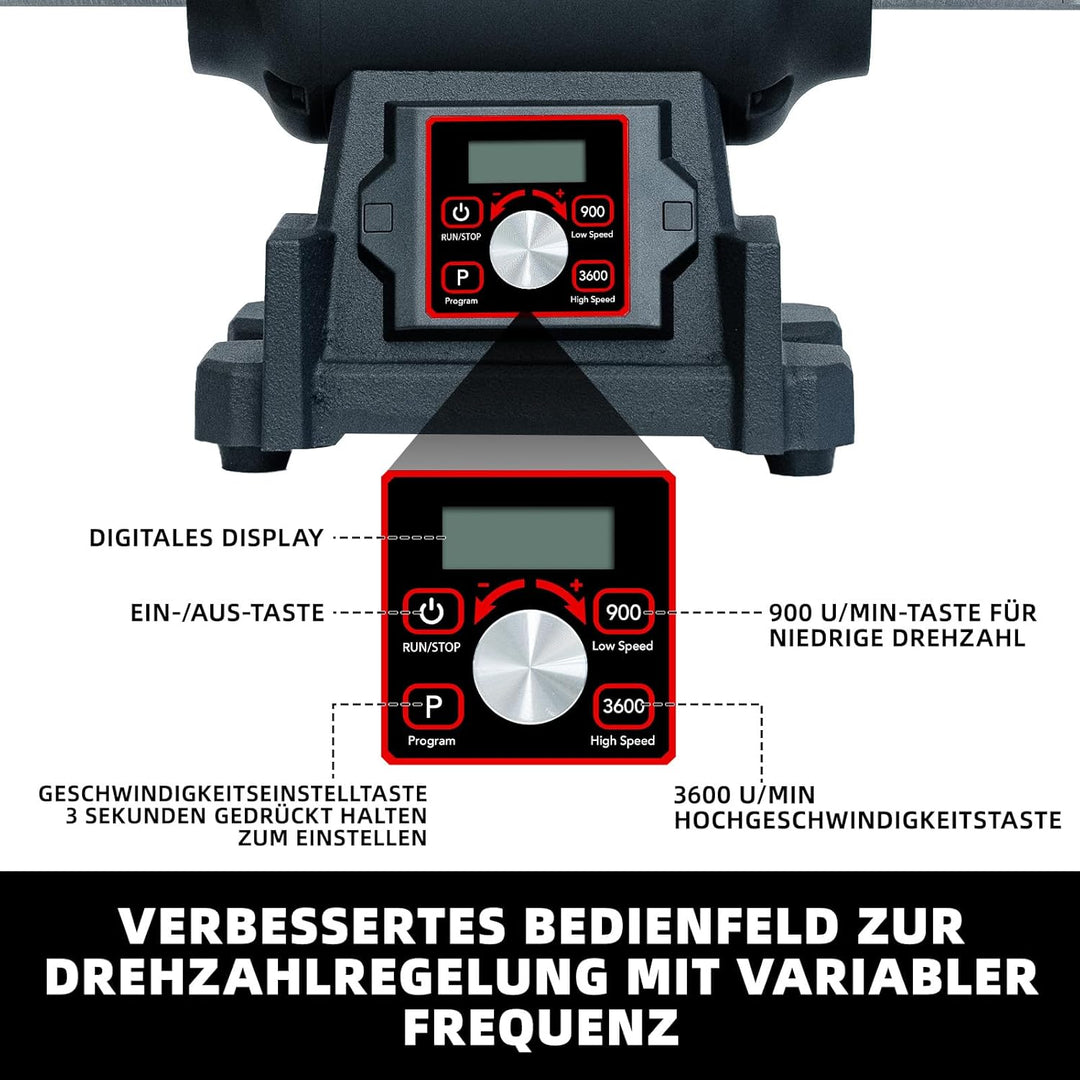 BUCKTOOL 750W Tischpoliermaschine mit VFD-Motor, 200-mm-Tischpolierkopf mit variabler Drehzahl, 900–