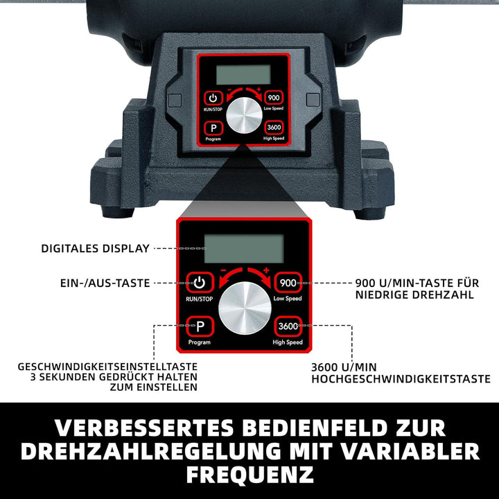BUCKTOOL 750W Tischpoliermaschine mit VFD-Motor, 200-mm-Tischpolierkopf mit variabler Drehzahl, 900–