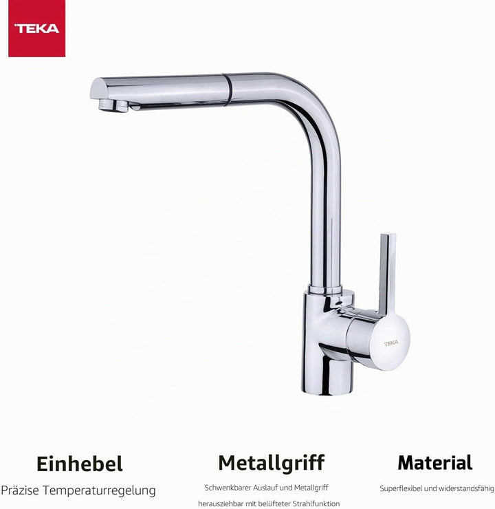TEKA Armatur ARK 938, Chrom-Wasserhahn für die Küche, mit Auszugbrause