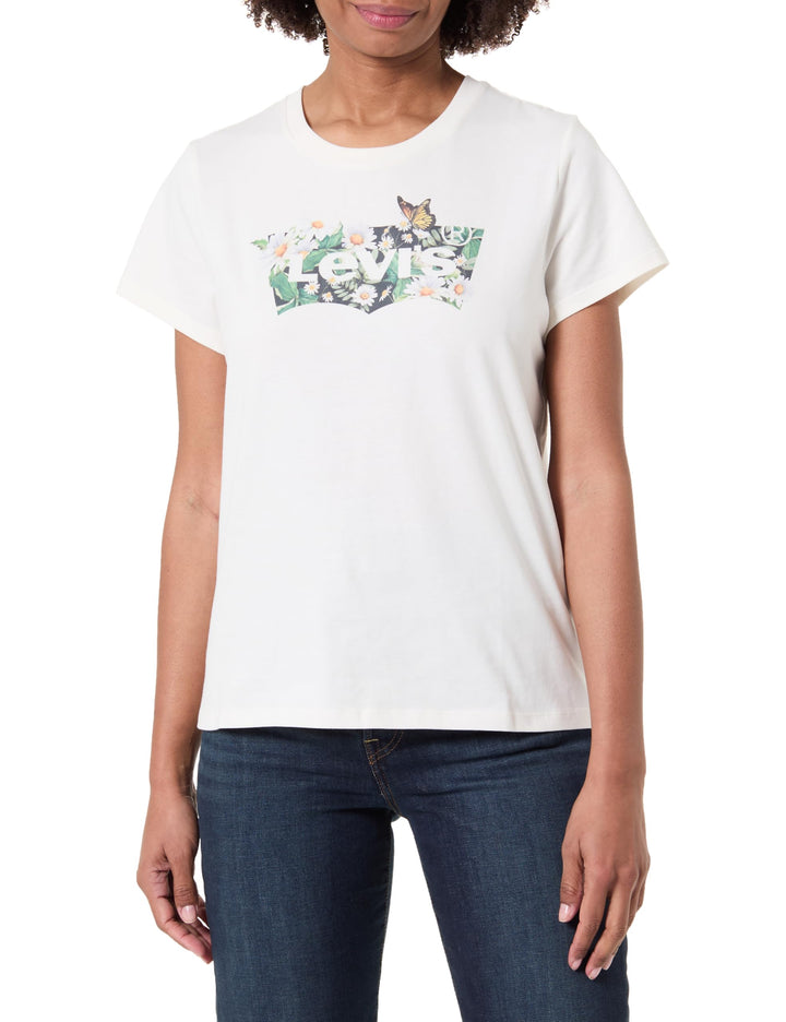 Levi's Damen The Perfect Tee T-Shirt, Chesthit Logo L Daisy Bw Egret, L Daisy Bw Egret