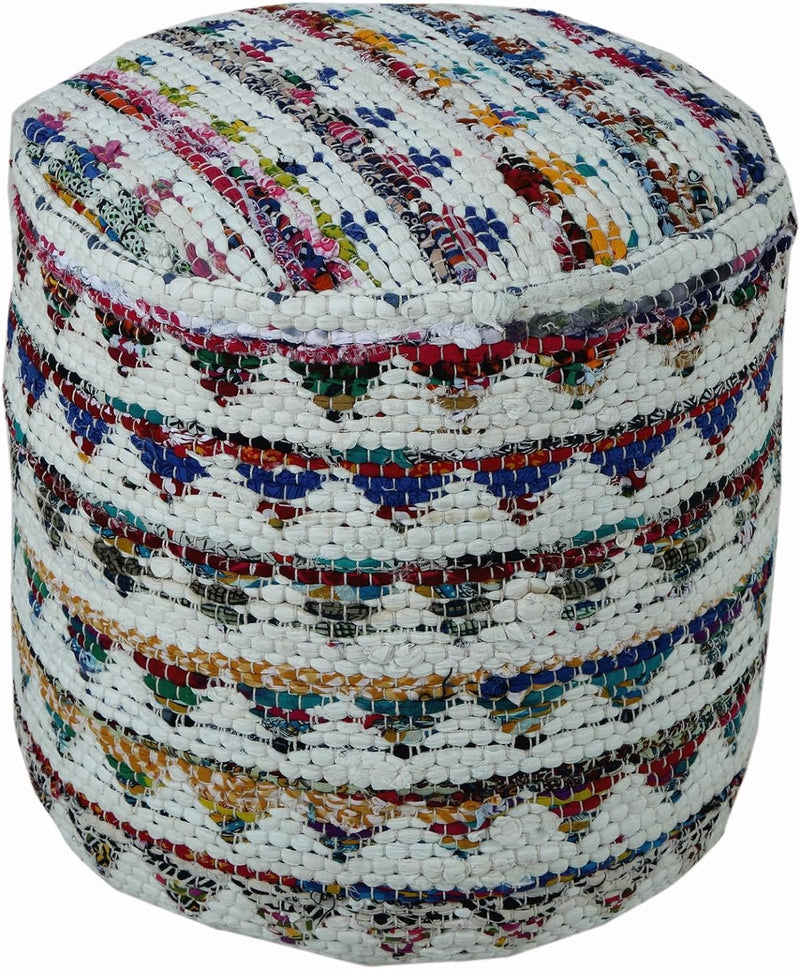 Homescapes Chindi Pouf Sitzhocker Fusshocker rund Ethno Look bunt Creme 45 cm Durchmesser 40 cm hoch